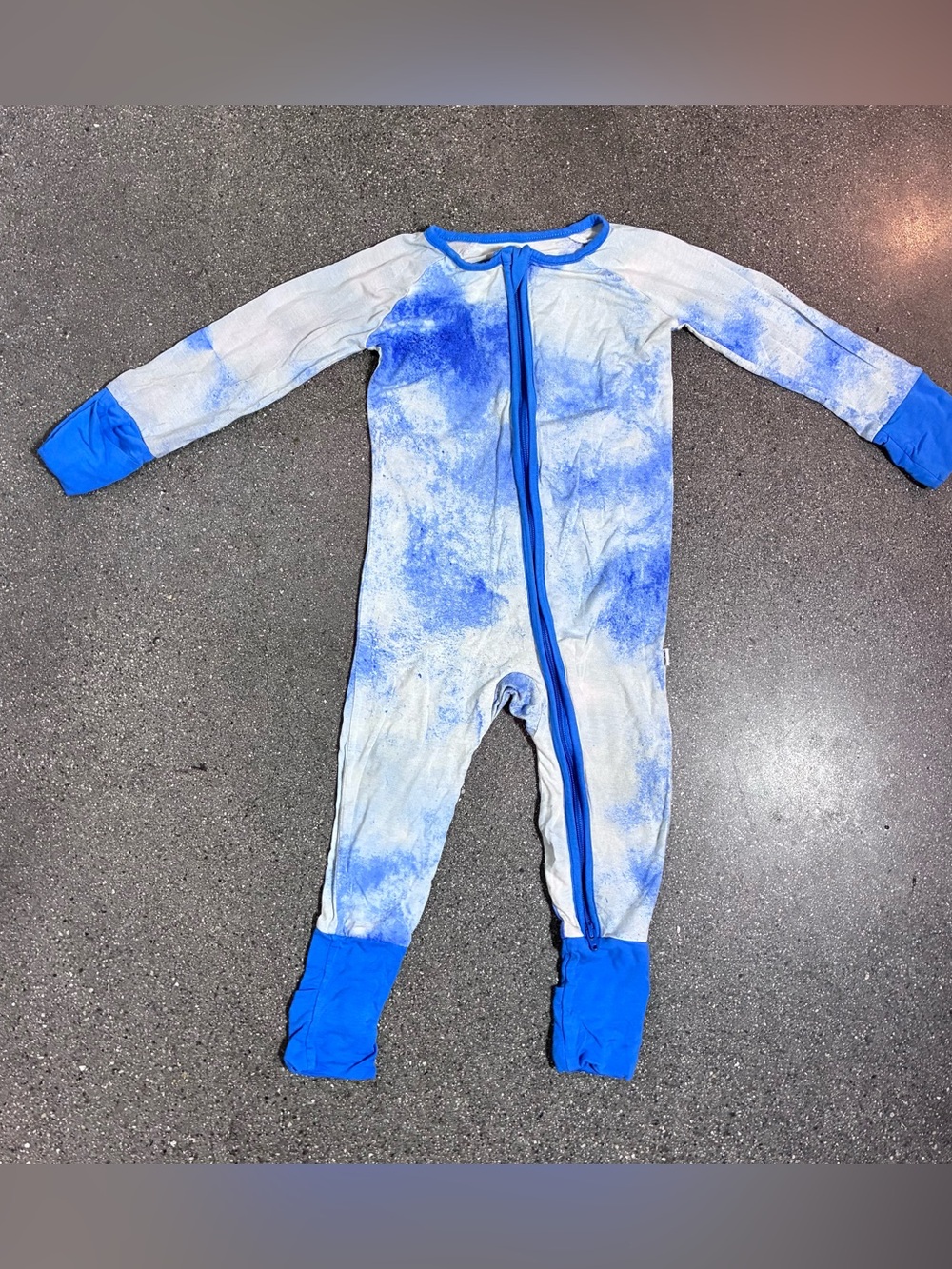 Little Sleepies Blue Watercolor Tie-Dye Bamboo Zippy‎ Sleeper Pajamas 6-12M